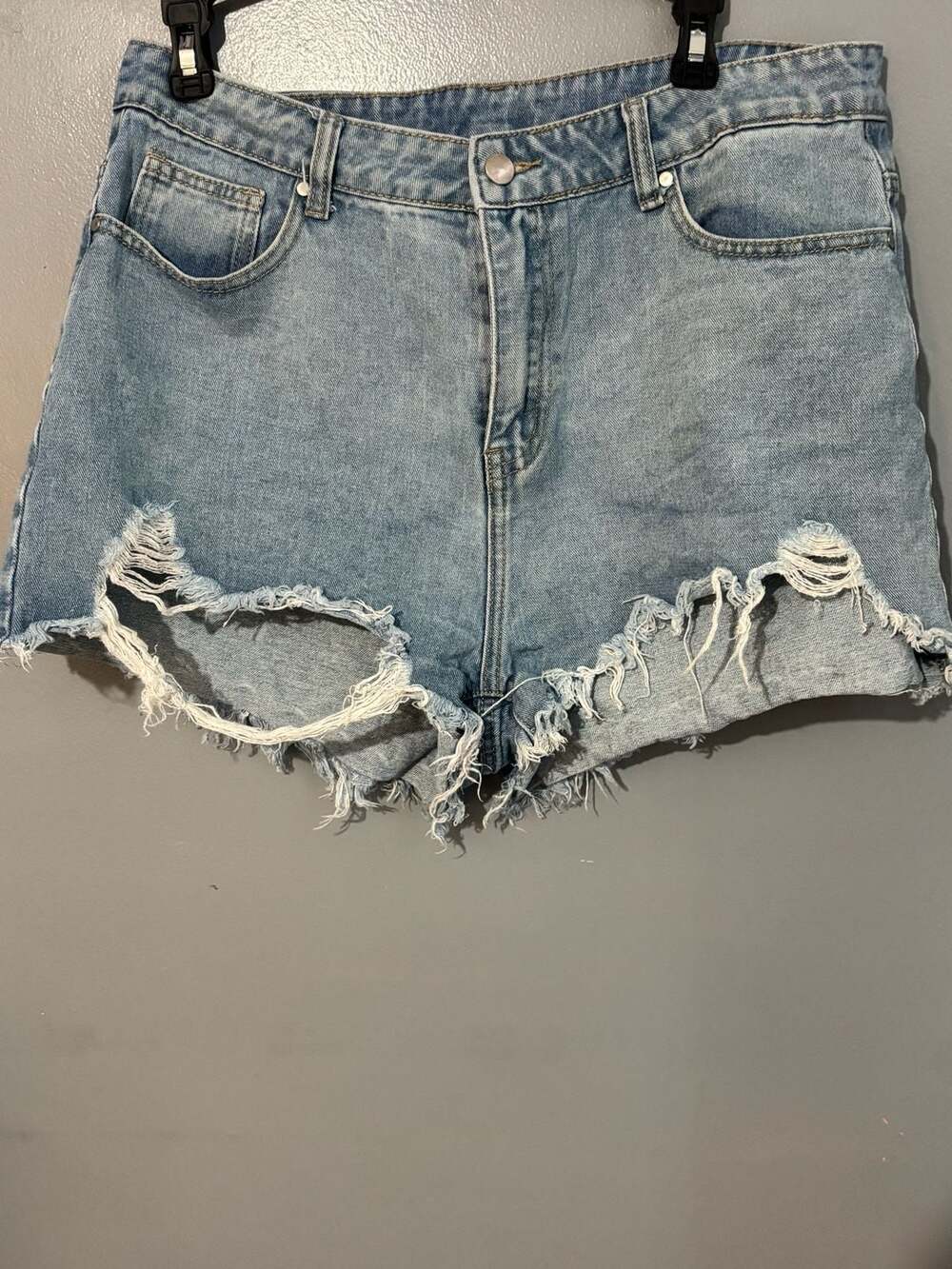 SHEIN EZwear Women's Ripped Fringe Hem Everyday Denim Shorts 1X